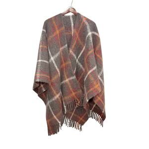 Golden Goose Alpaca Mohair Plaid Wrap Shawl Cape One Size Quiet Luxury Italy